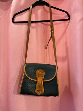Dooney & Bourke Black Pebbled Leather Crossbody with Tan Trim and Strap